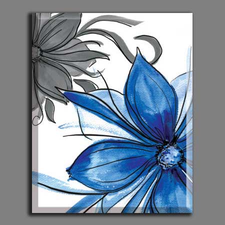 Mavi Çiçek Suluboya Tablo Desen